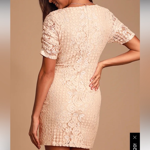 NWT Lulus Tatianna Blush Pink Lace Short Sleeve Mini Dress wedding guest girly - Picture 3 of 12